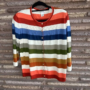 Orvis Colorful Striped Silk Cotton Cardigan Sweater Size Large